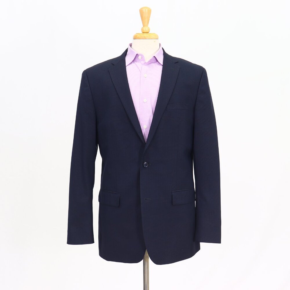 Bar III 44L Navy Blazer Sport Coat Jacket 2-Button Check T445